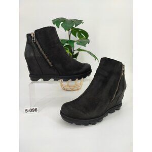 Sorel Women's Joan of Arctic Wedge II Black Leather Booties Size 5.5 US
